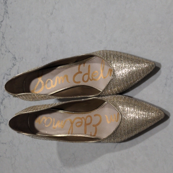 SAM EDELMAN ORELLO GOLD SHIMMER HIGH HEELS - Picture 2 of 10
